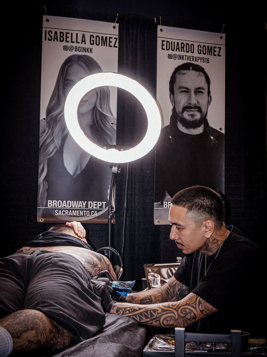 Tattoo artist work in progress at Forty Mile Tattoo Convention Sacramento.
