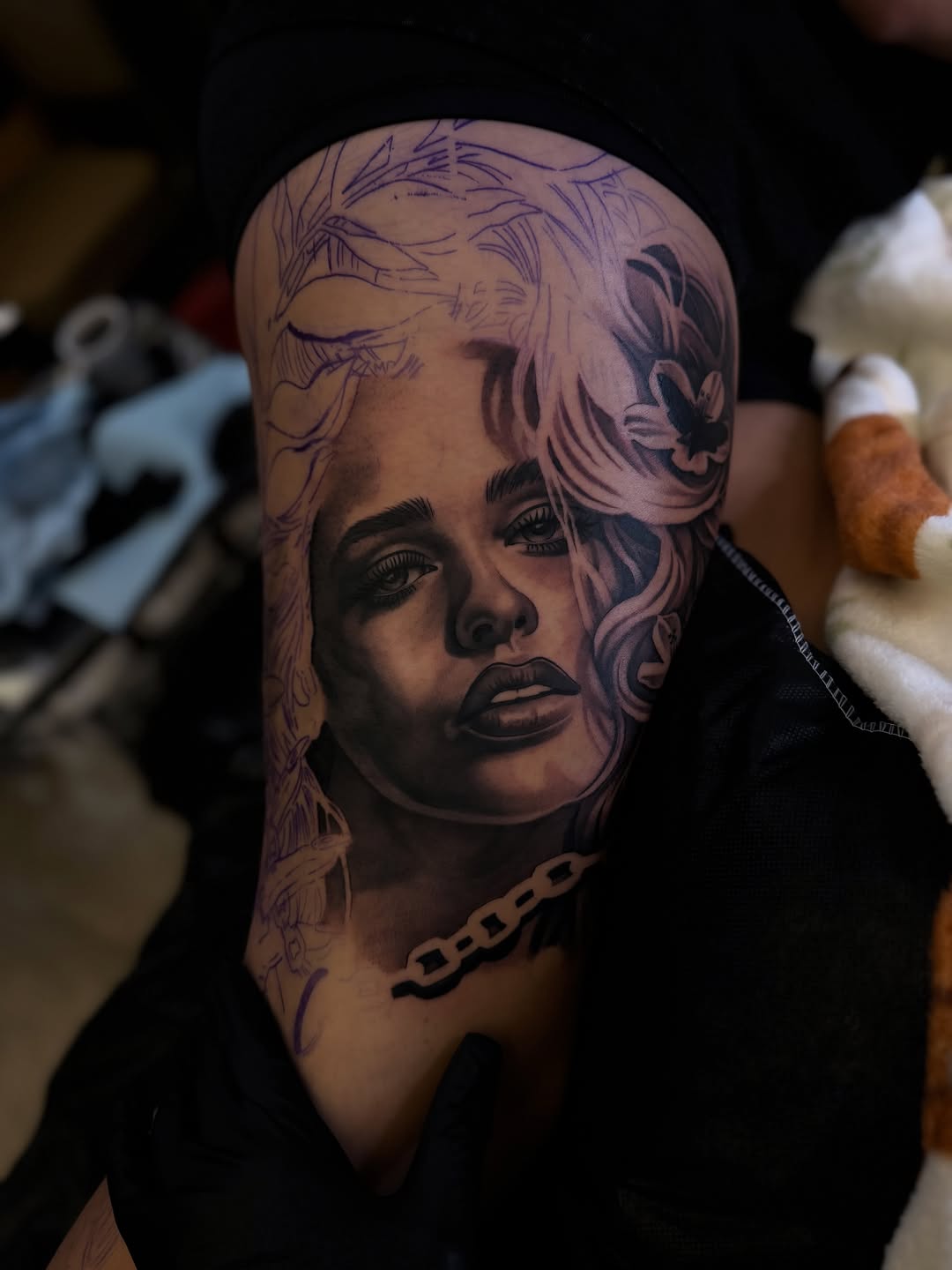 Bella Gomez Starts Custom Leg Sleeve Tattoo at Broadway Dept. Midtown Sacramento