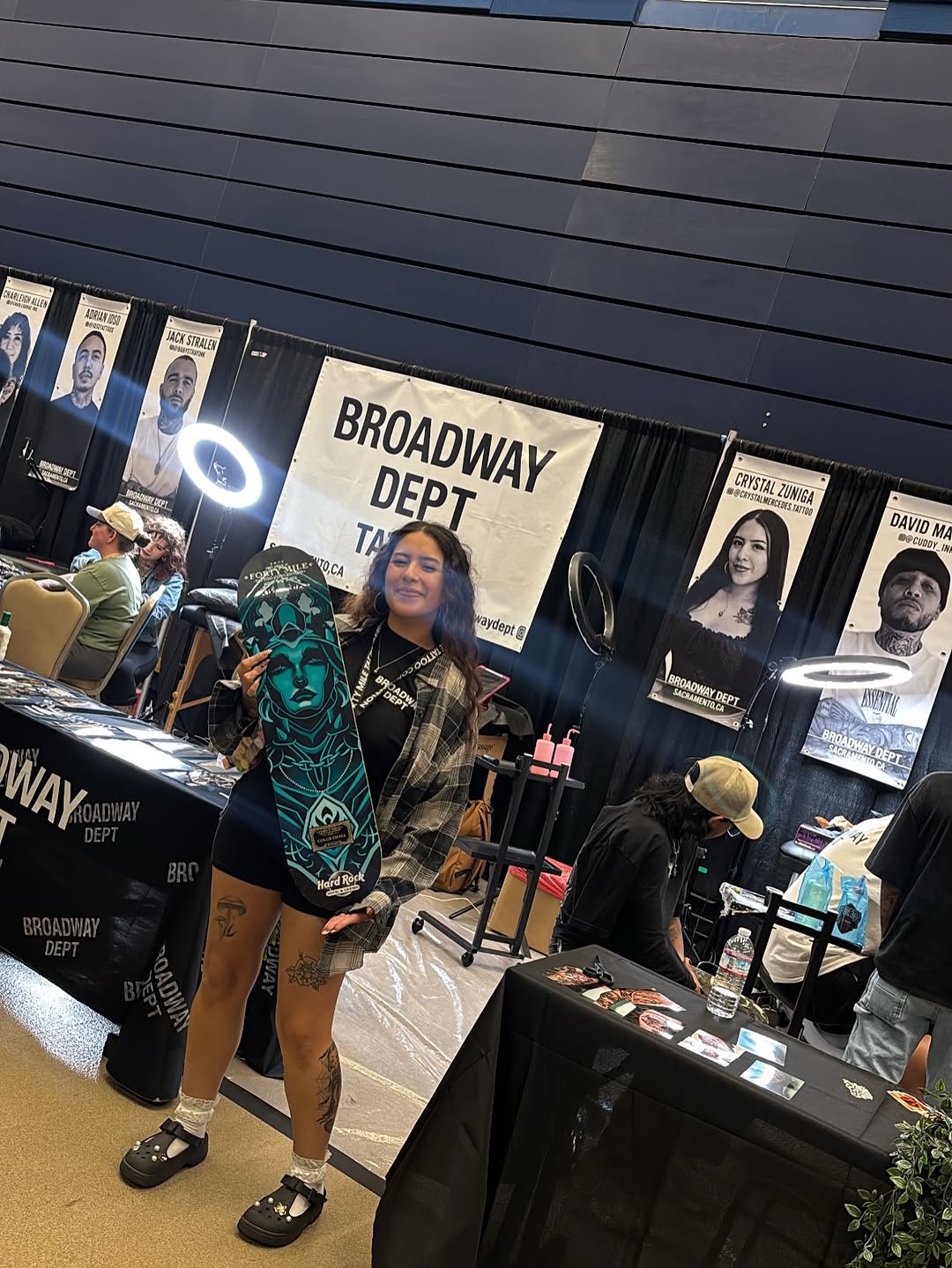 Close-up of tattoo work displayed at Forty Mile Tattoo Convention