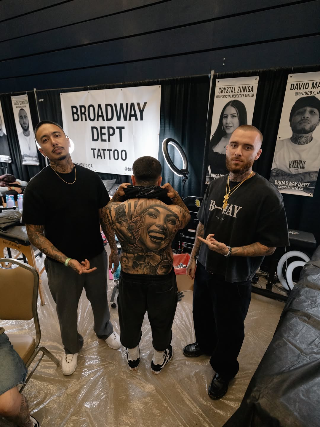 Custom tattoo design showcased at convention featuring Broadway Dept. artists