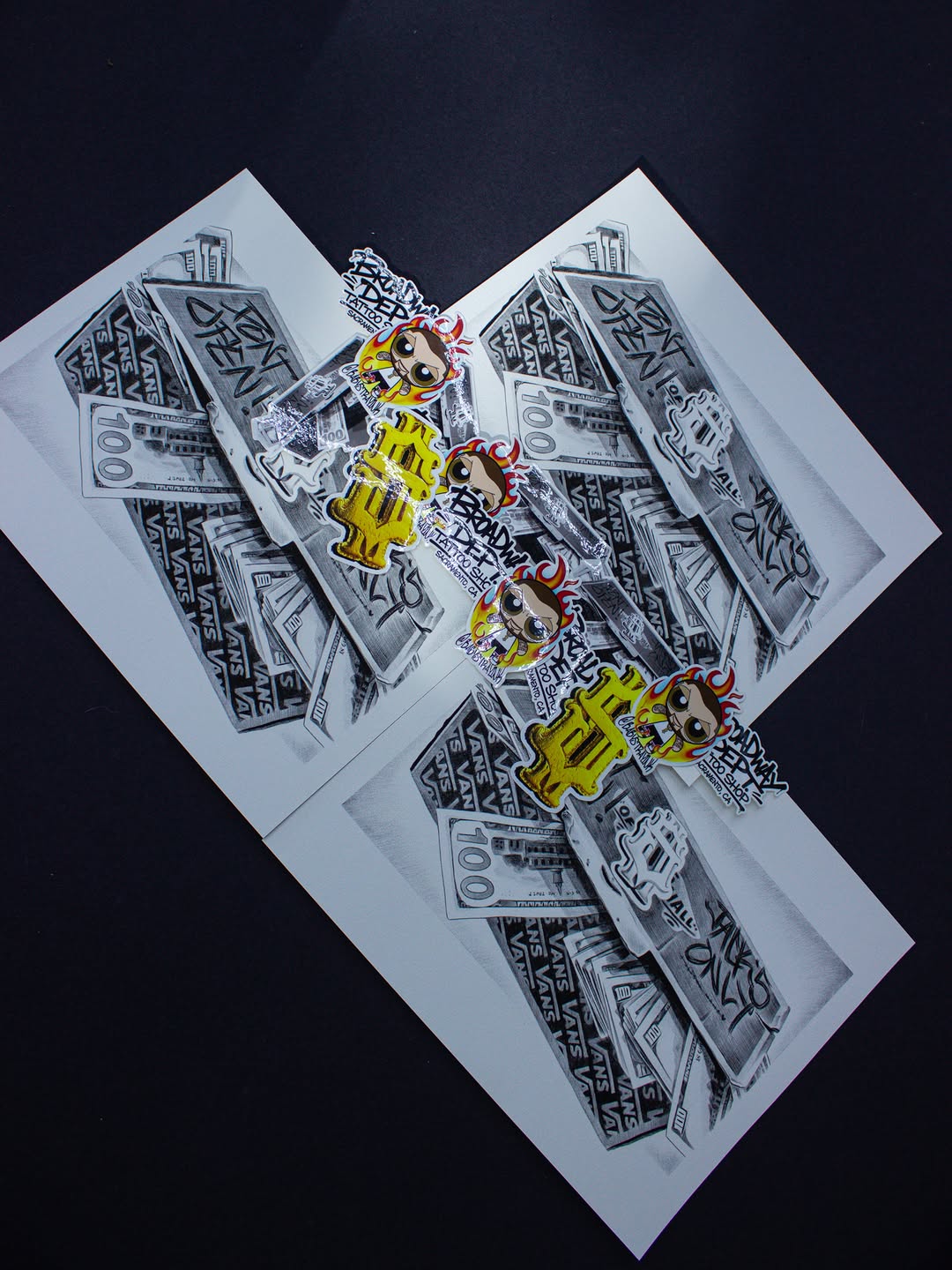 Detail view of signed and numbered tattoo print available at Broadway Dept