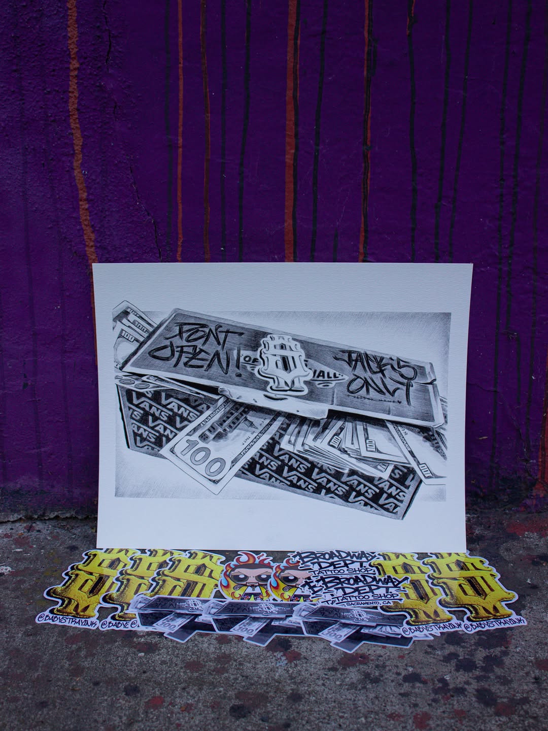 Broadway Dept tattoo print merchandise on display in Midtown Sacramento shop