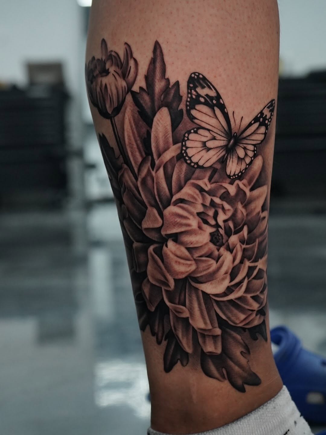 Chrysanthemum and Butterfly Tattoo at Broadway Dept. Midtown Sacramento