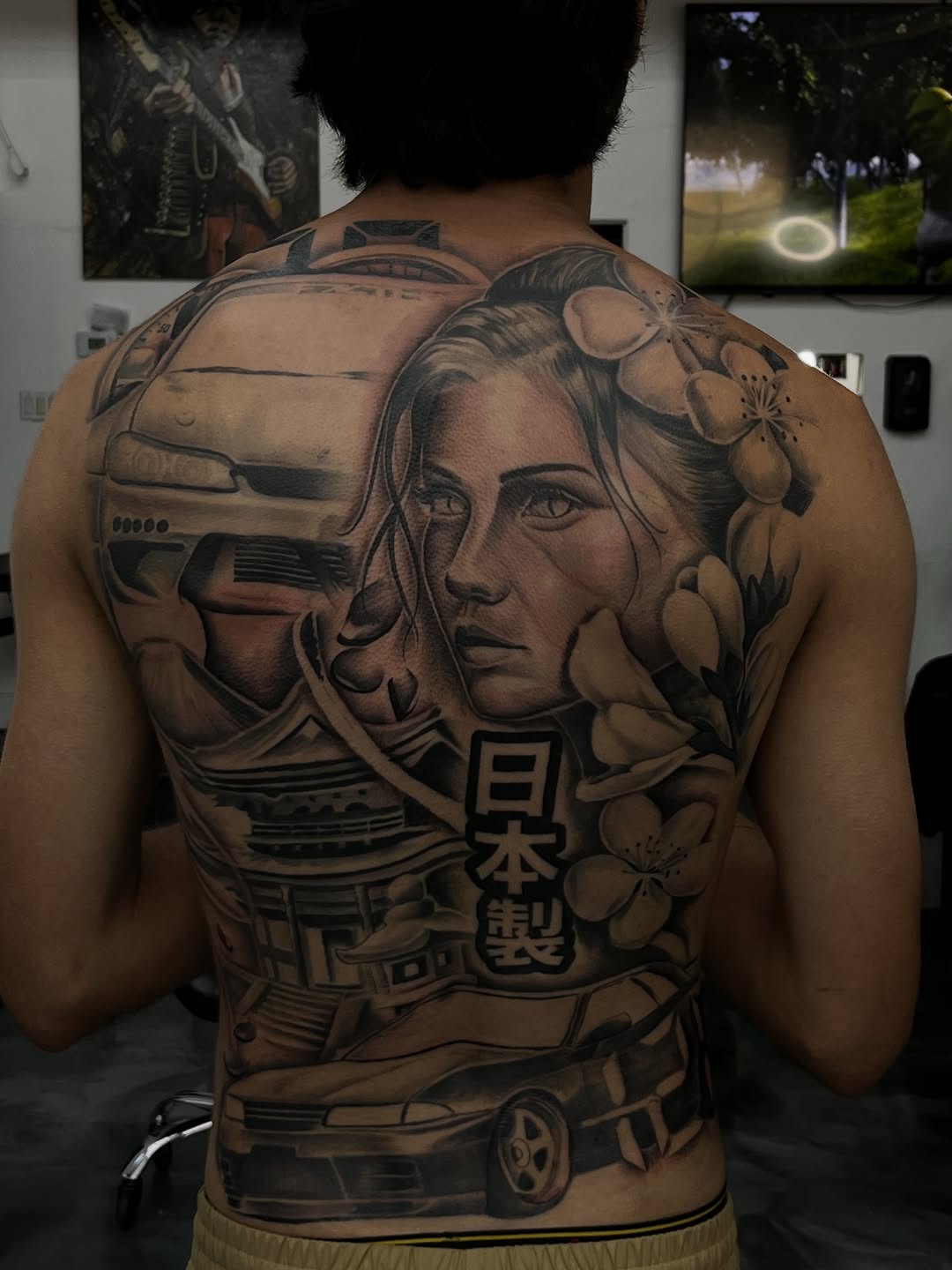 JDM Back Piece Tattoo by Jesus Bernal at Broadway Dept. Sacramento