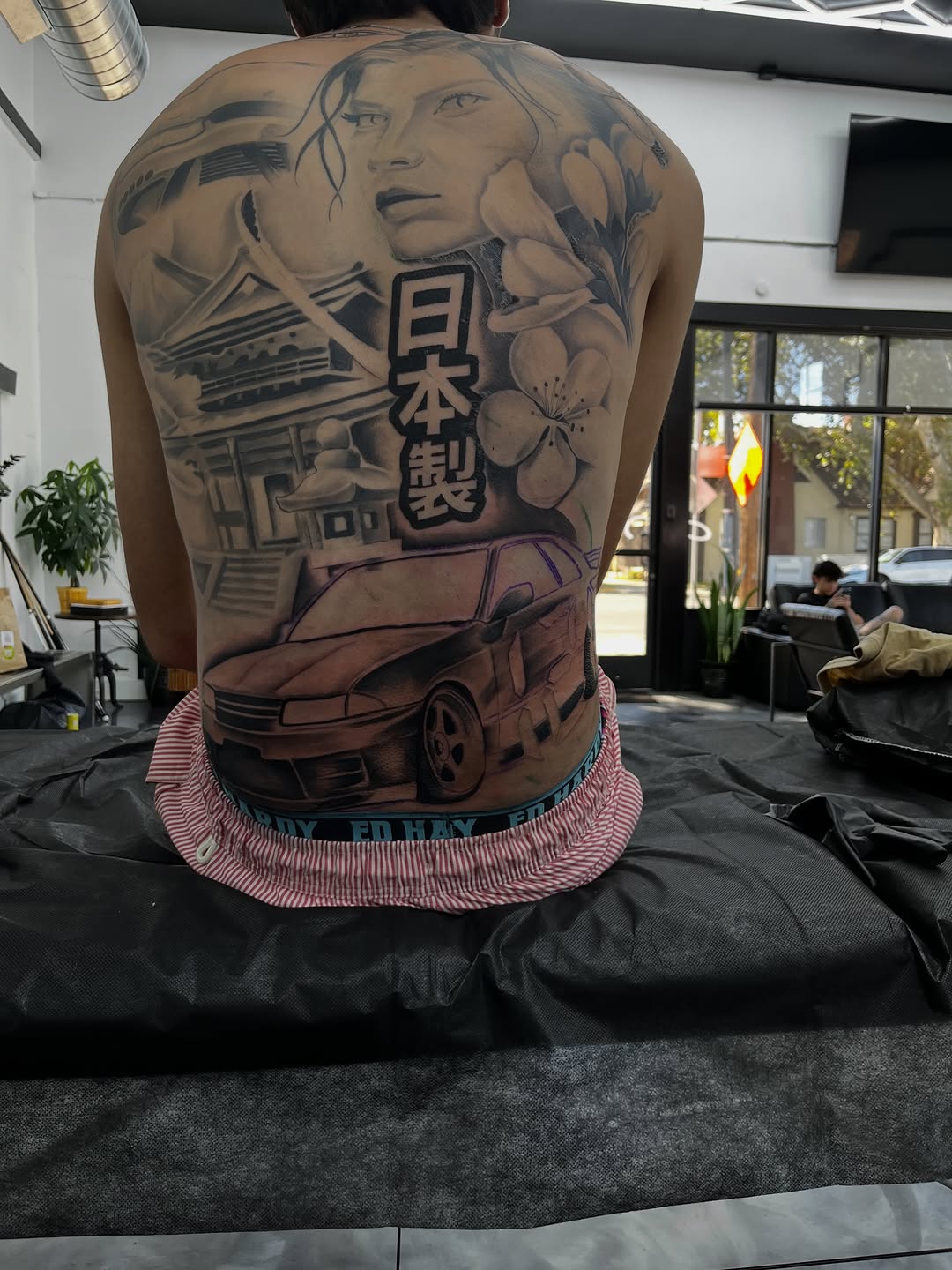 Full back piece JDM tattoo by Jesus Bernal at Broadway Dept. Midtown Sacramento