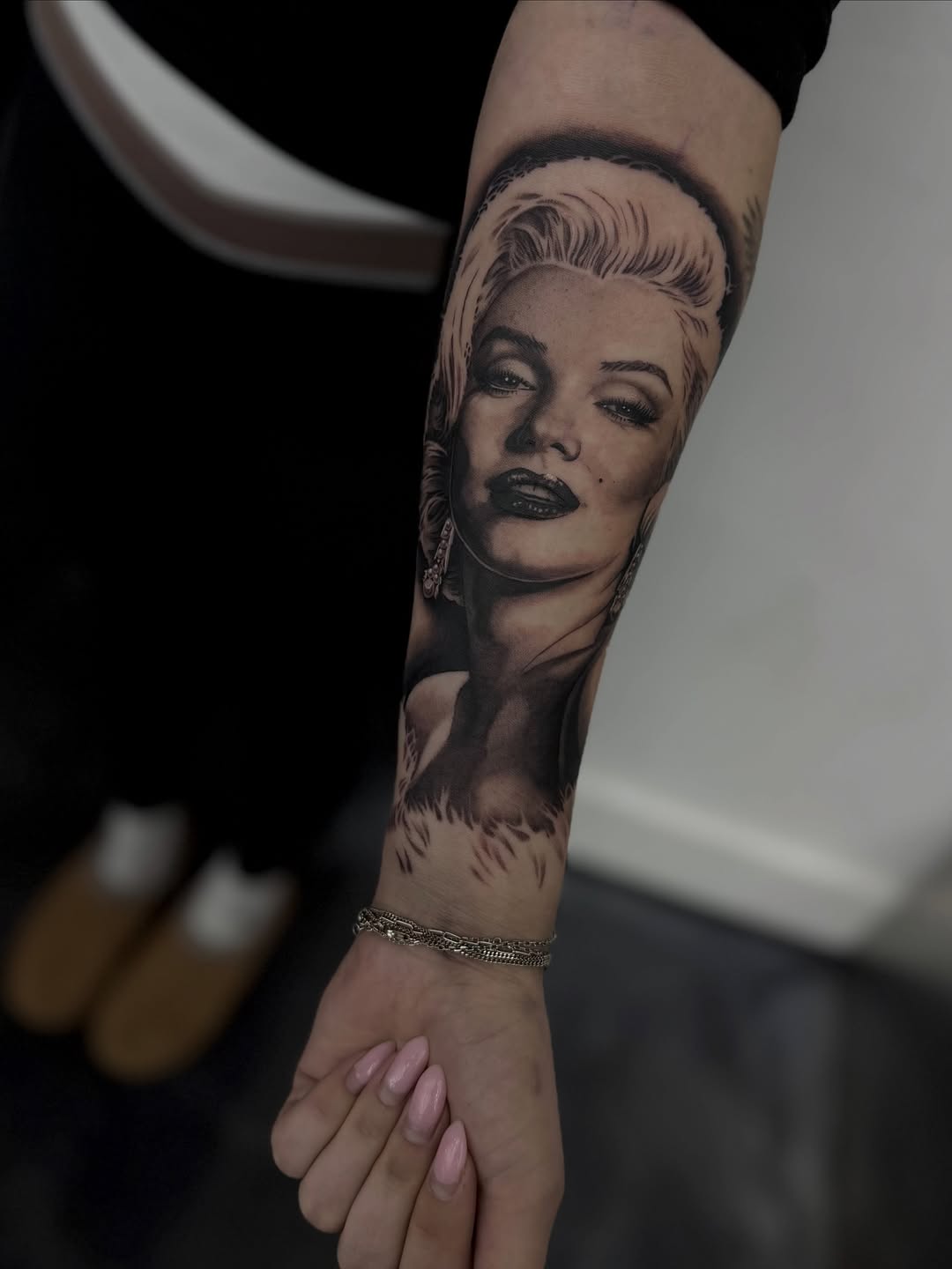 Completed Marilyn Monroe portrait tattoo design by Bella Gomez at Broadway Dept Midtown Sacramento