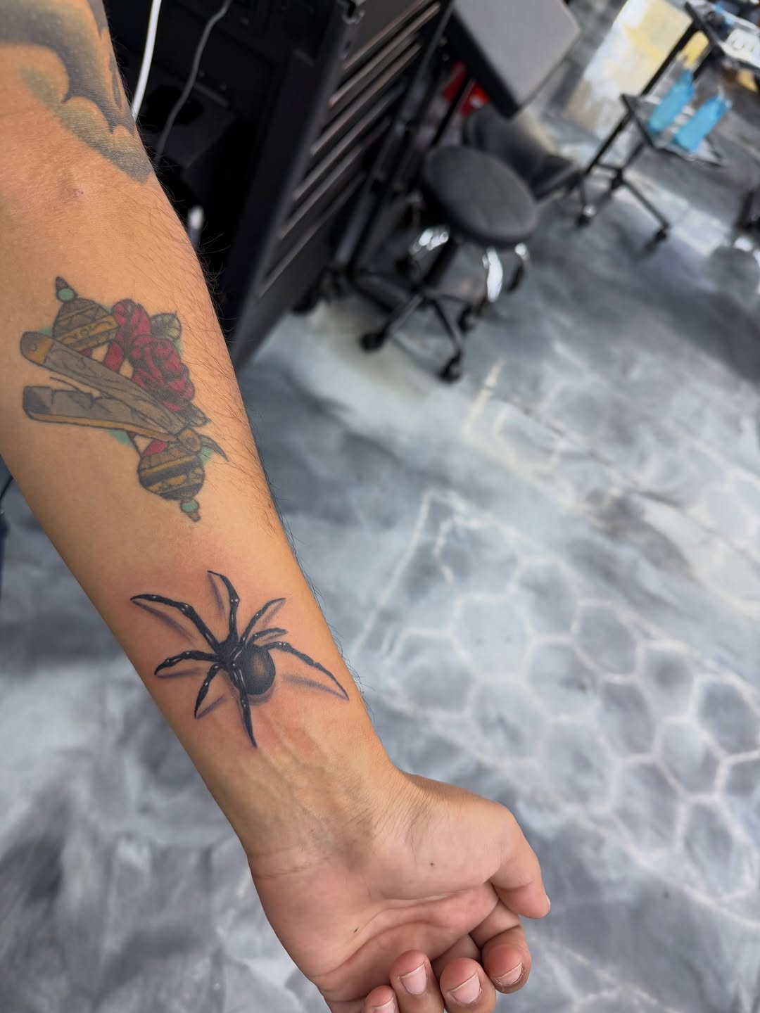 Custom spider tattoo artwork by David Maciel, Midtown Sacramento