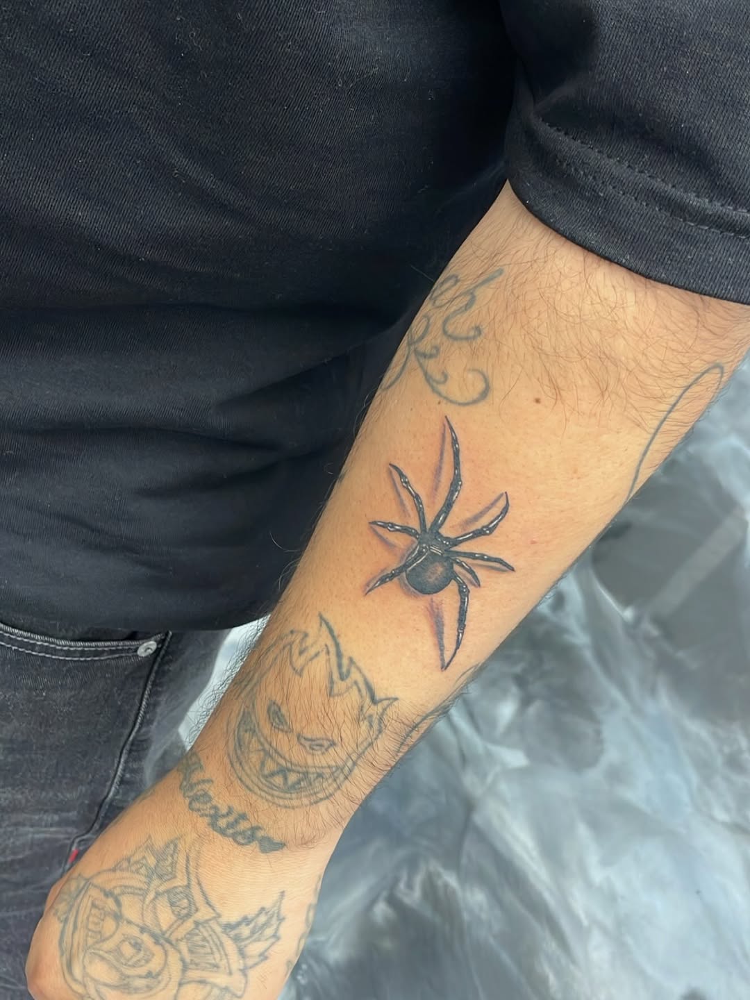 Custom spider design tattoo by cuddyink, Midtown Sacramento artist